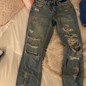 y2k leopard star ripped blue jeans!!